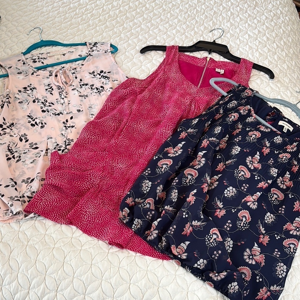 Max Studio Madison and Emaline Floral and Patterned Sleeveless Tops Set of 3 Med